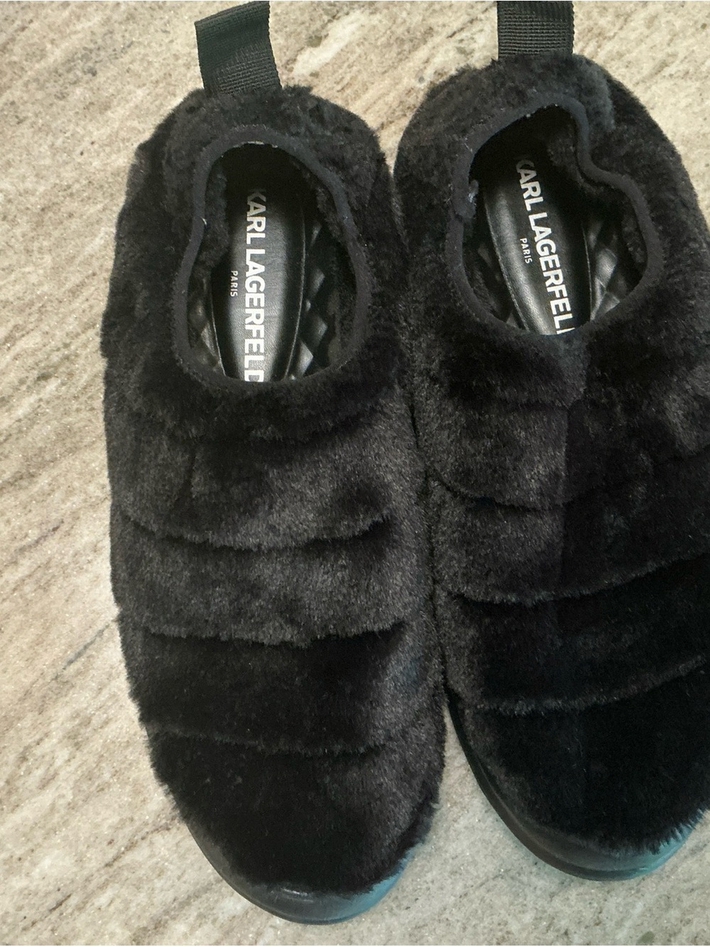 Karl Lagerfeld Black Faux Fur Slip-On Slippers